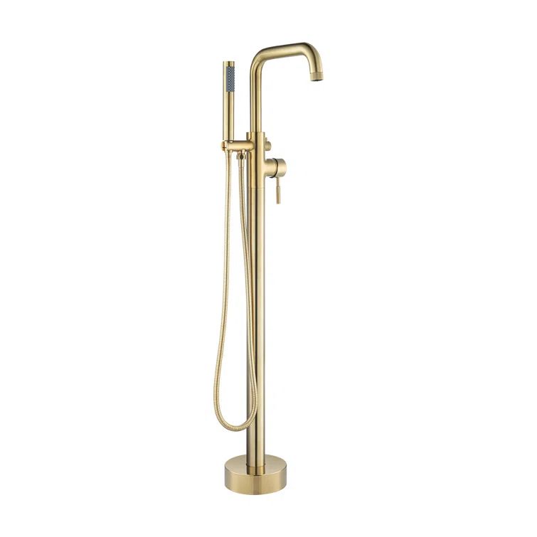 Brushed Gold Thermostatic Floor Tub Filler with Hand Shower