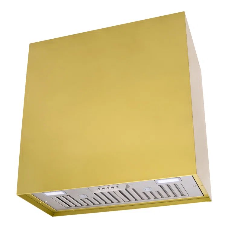 Matte Gold Stainless Steel Wall Mounted Range Hood with Charcoal Filter