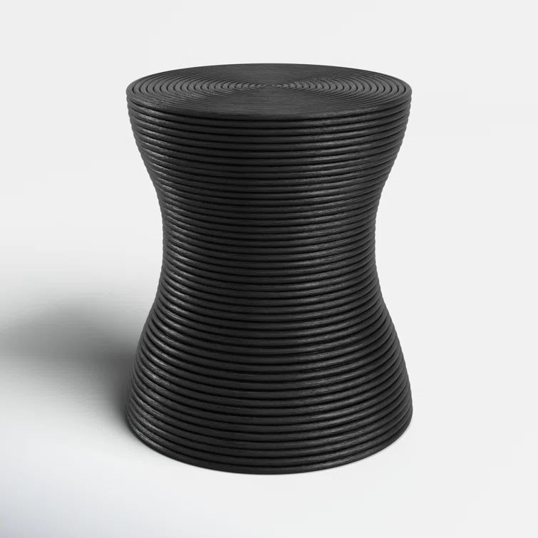 Bohemian Black Round Wood & Metal Drum Side Table