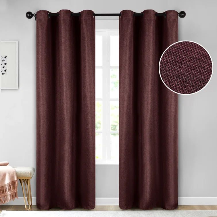 Mulberry Polyester Textured Room Darkening Curtain Panels, Set of 2