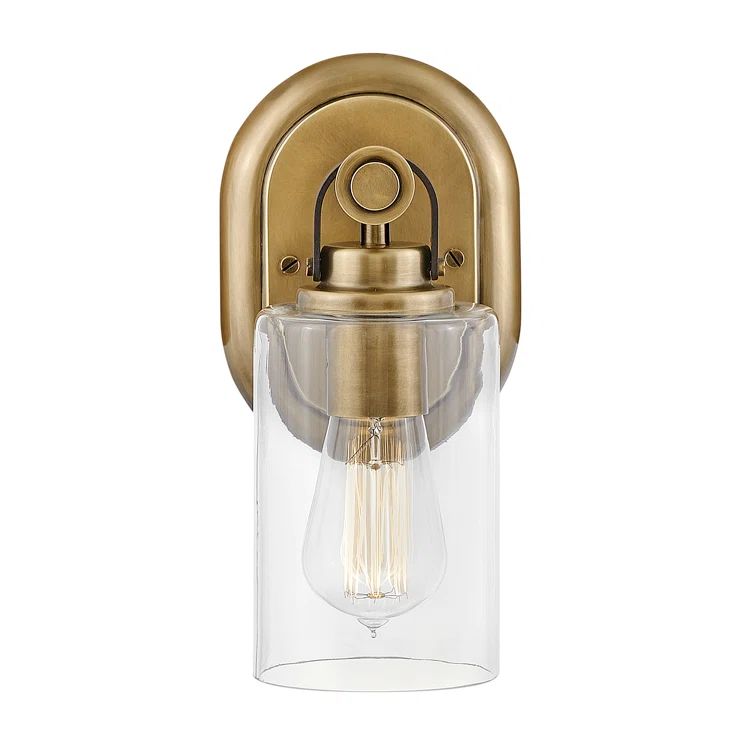 Halstead Heritage Brass 1-Light Outdoor Vanity with Clear Glass Shade