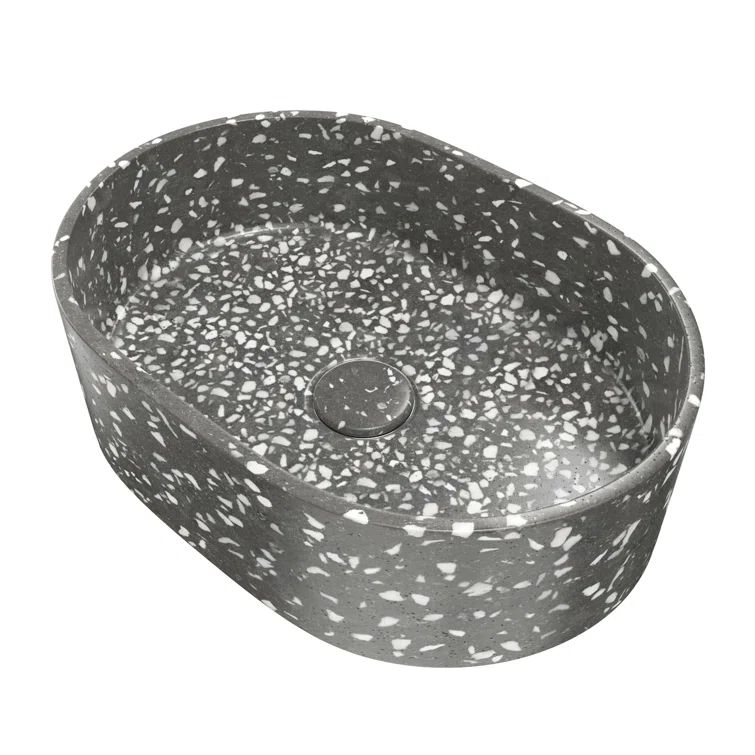 Ambia 16'' Gray Terrazzo Oval Vessel Bathroom Sink