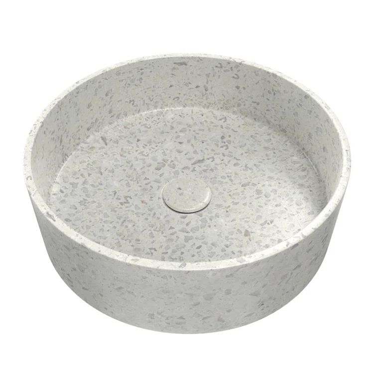 Ambia White Terrazzo Round Above-Counter Vessel Bathroom Sink