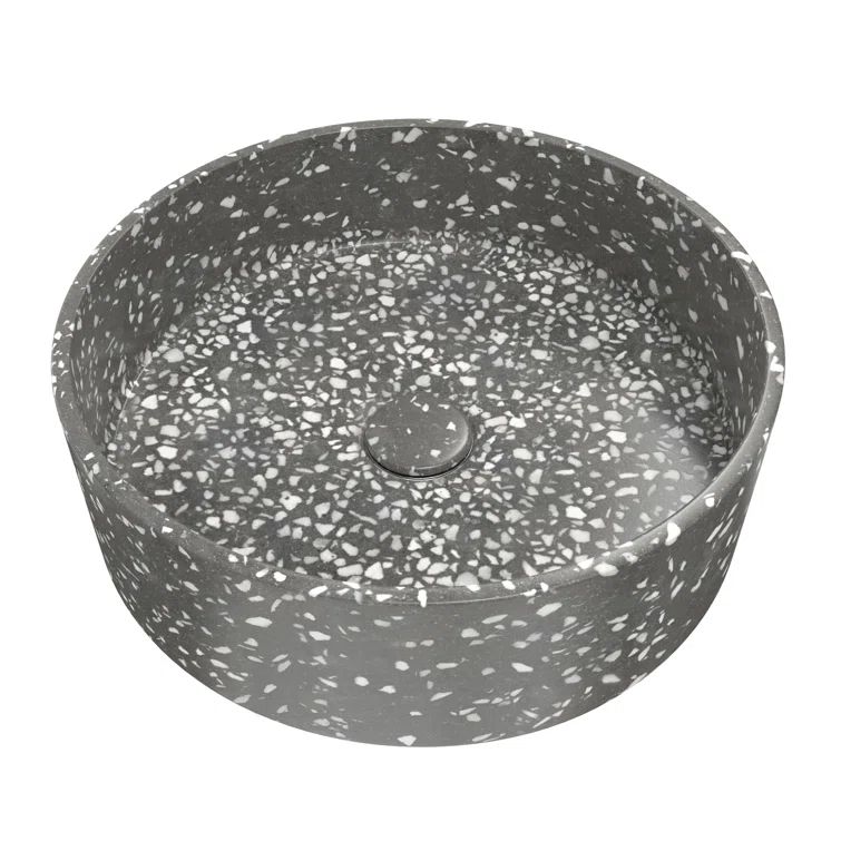 Ambia Dark Grey Terrazzo Round Above-Counter Vessel Sink