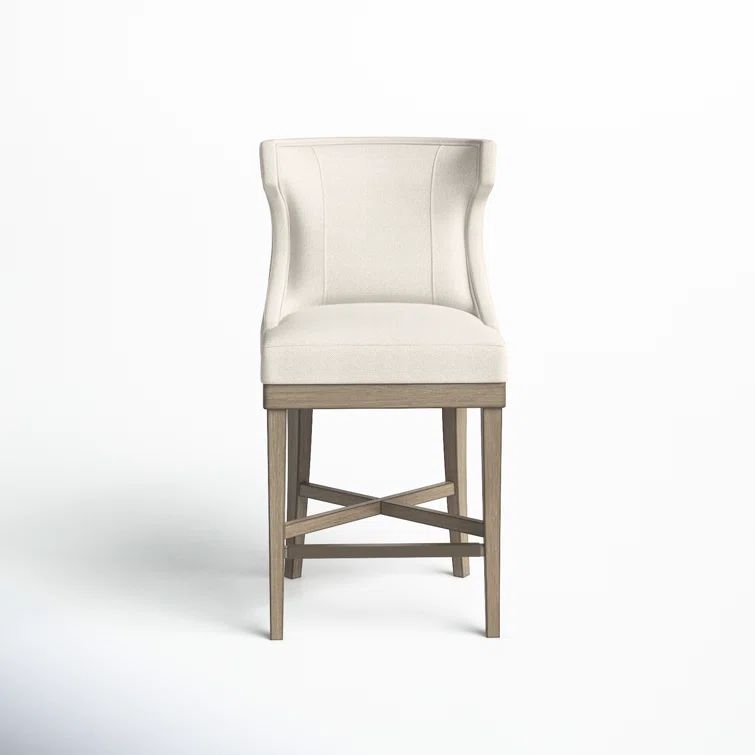 Cream Upholstered Wood Swivel Counter Stool