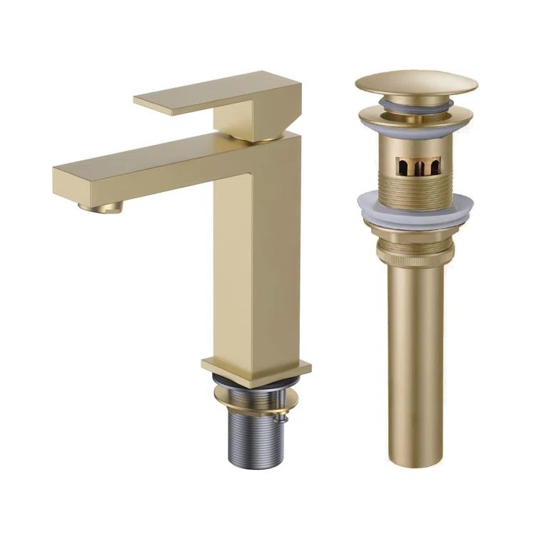 Satin Brass Single Hole Square Bathroom Faucet