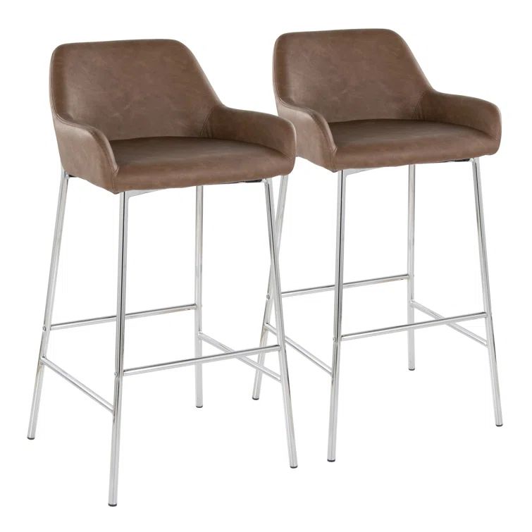 Brown Upholstered 30'' Barstool with Chrome Metal Frame