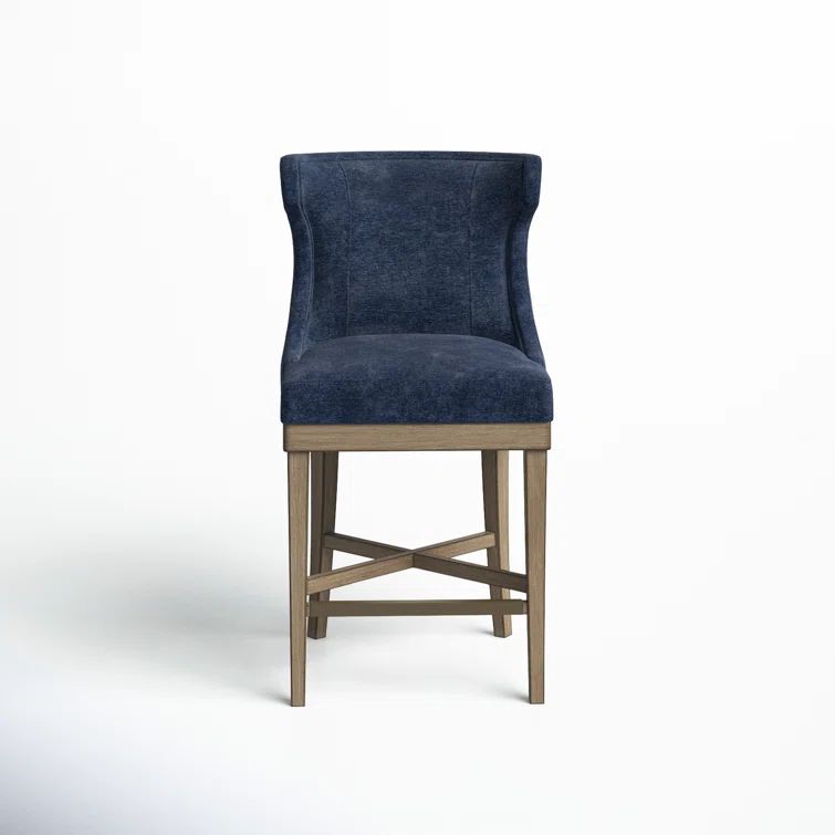 Carson Navy Swivel Counter Stool with Wood and Acrylic