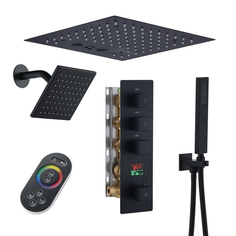 Matte Black Large Square Ceiling Mounted Dual Shower System