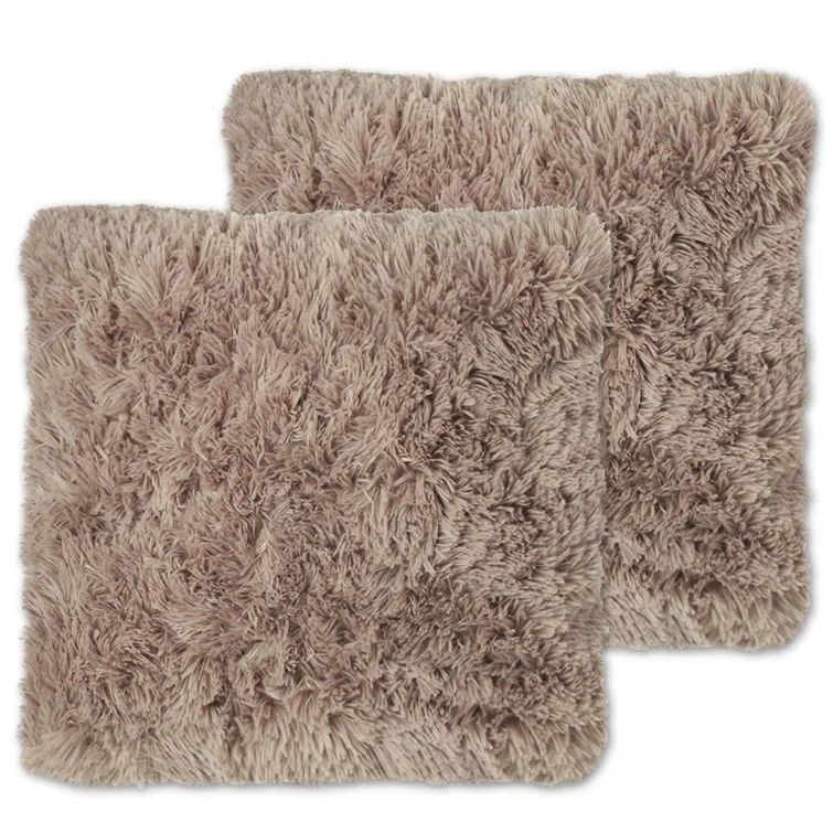 Taupe Faux Fur Plush Square Kids Throw Pillows Set