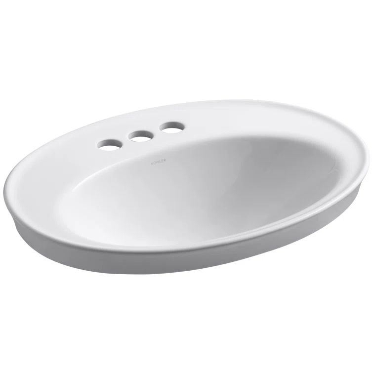 Serif White Oval Ceramic Self-Rimming Bathroom Sink