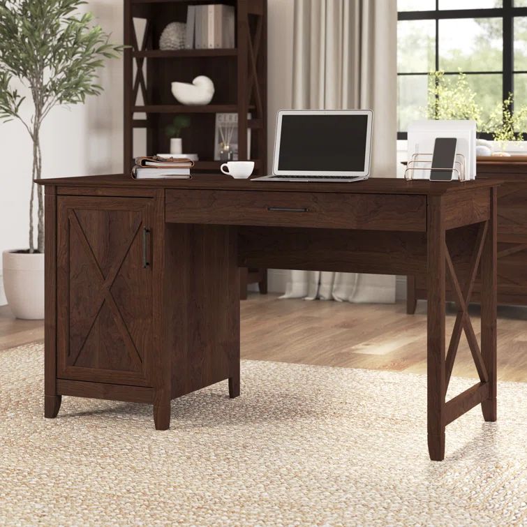 54'' Bing Cherry Wood Home Office Desk with Drawer and Keyboard Tray