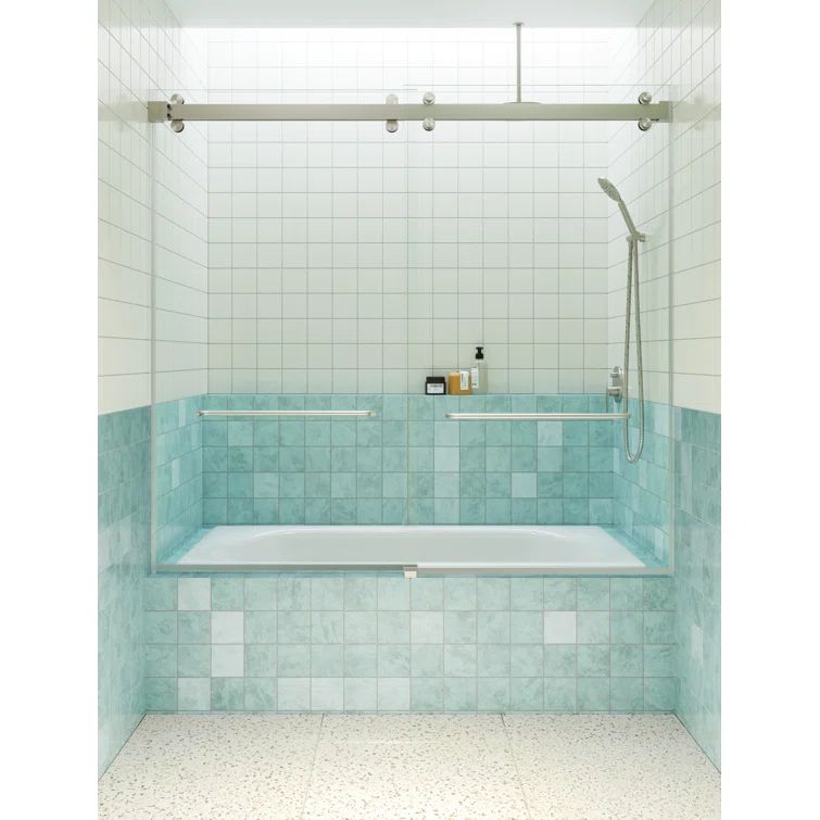Polaris Frameless Brushed Nickel Sliding Bathtub Door