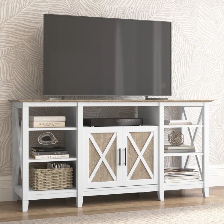 Key West Transitional 60'' Shiplap Gray and Pure White TV Stand with Cabinet