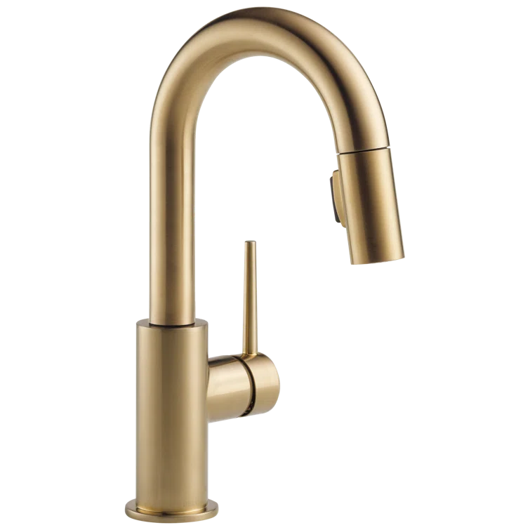 Champagne Bronze Modern Pull-Down Bar Faucet with Spray