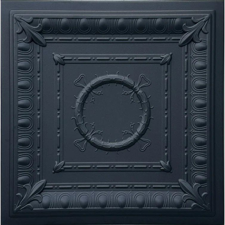 Romanesque Wreath Black Matte Polystyrene Glue-up Ceiling Tile
