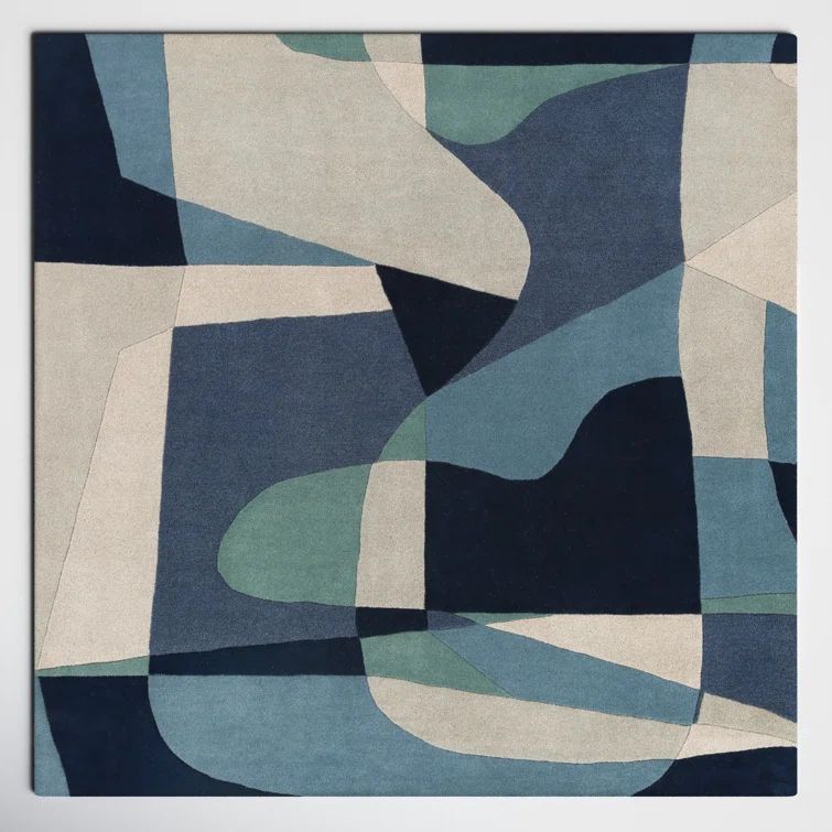 Hand-Tufted Elegance Square 8ft Blue Wool Rug