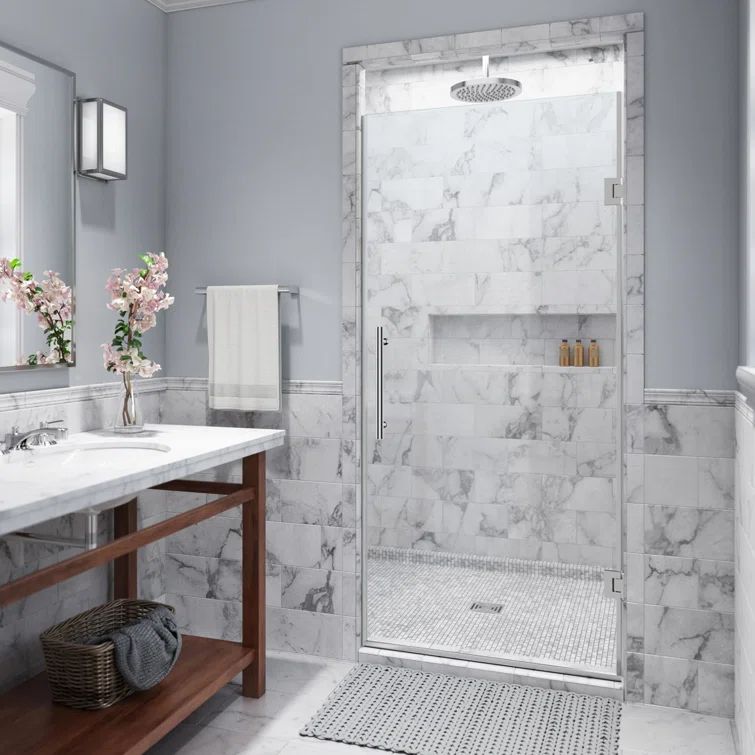 72'' Frameless Clear Tempered Glass Hinged Shower Door