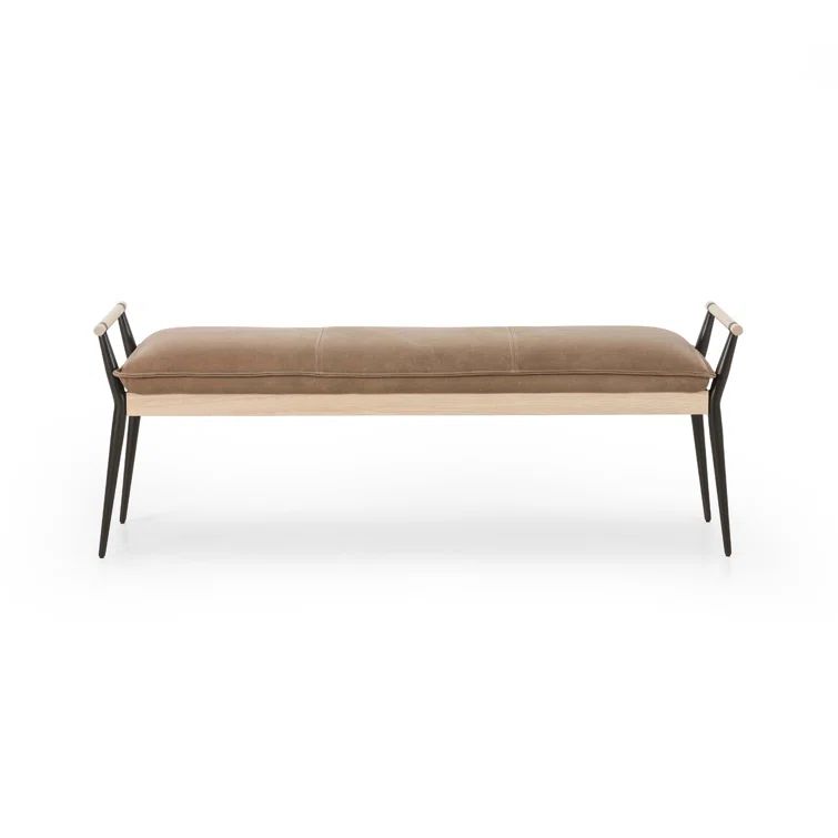 Contemporary Black and Brown Leather Bench with Oak Frame