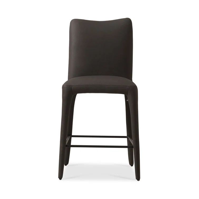 Heritage Graphite Top Grain Leather Counter Stool with Iron Legs