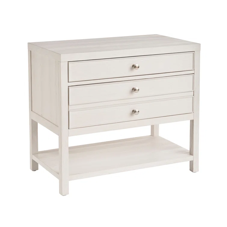 White Sand Coastal 2-Drawer Nightstand with Open Shelf