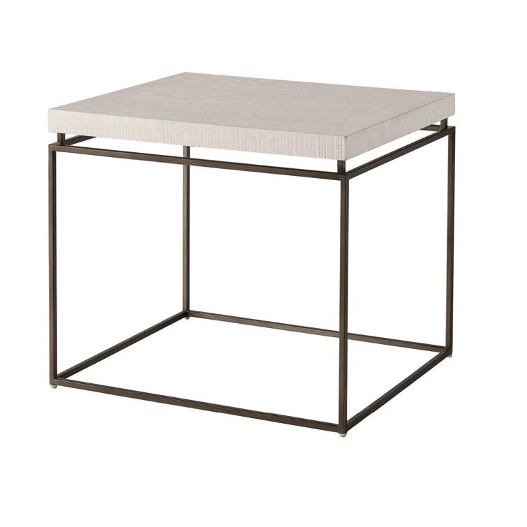 Rustic Oak and Metal Square End Table