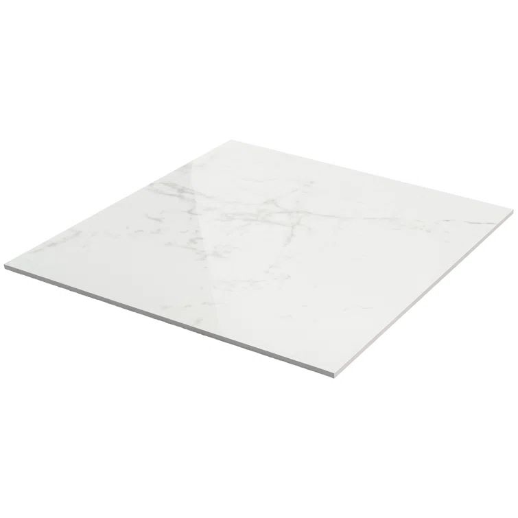 Saroshi 24" x 24" Polished White Marble Look Porcelain Tile
