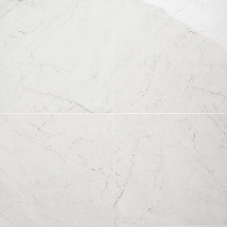 Saroshi 24" x 24" Polished White Marble Look Porcelain Tile