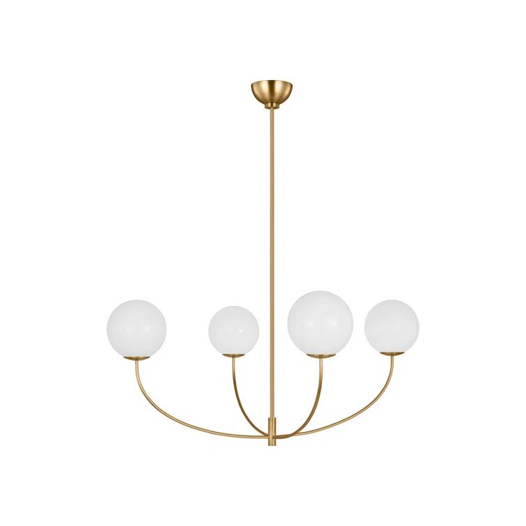 Burnished Brass and Milk Glass 4-Light Chandelier