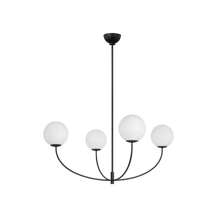 Midnight Black and Milk Glass 4-Light Chandelier
