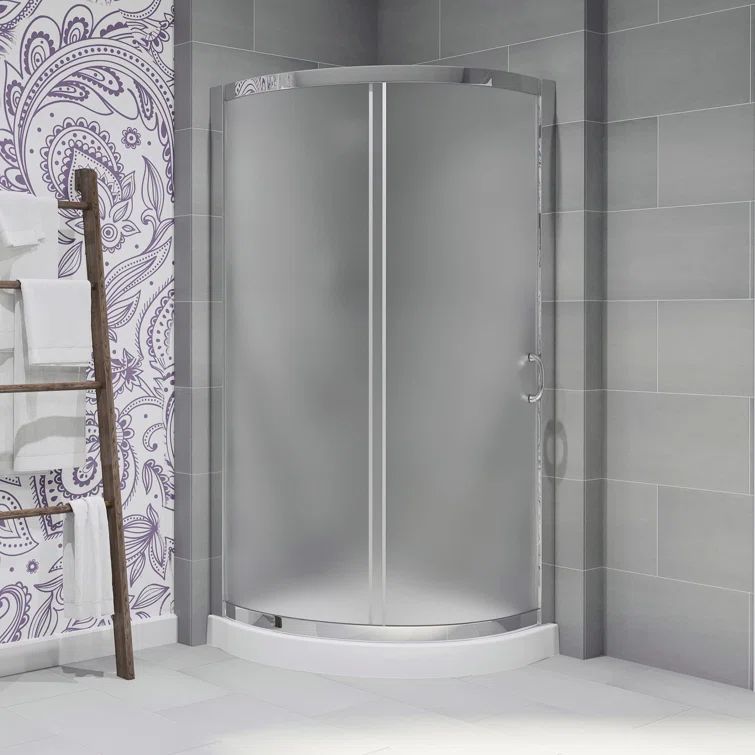 36" x 76" Round Frosted Glass Sliding Shower Kit with Acrylic Base
