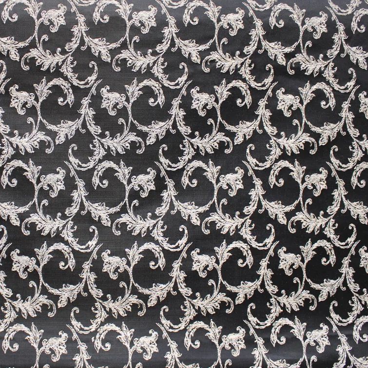 Black Damask Velvet Floral Jacquard Fabric by the Yard