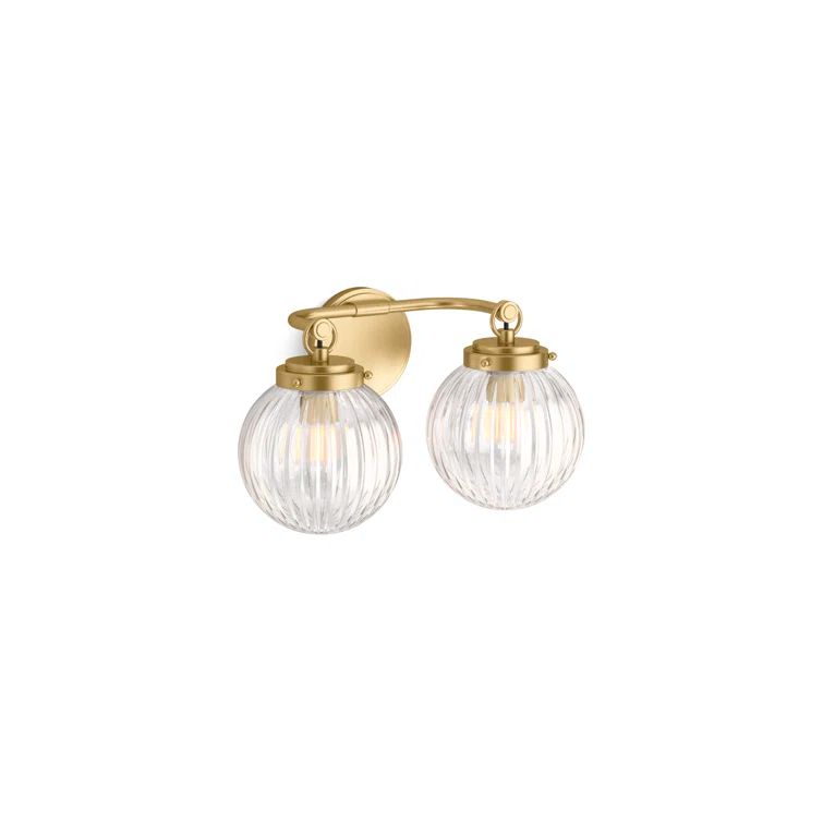 Brushed Moderne Brass Two-Light Sconce with Glass Spheres