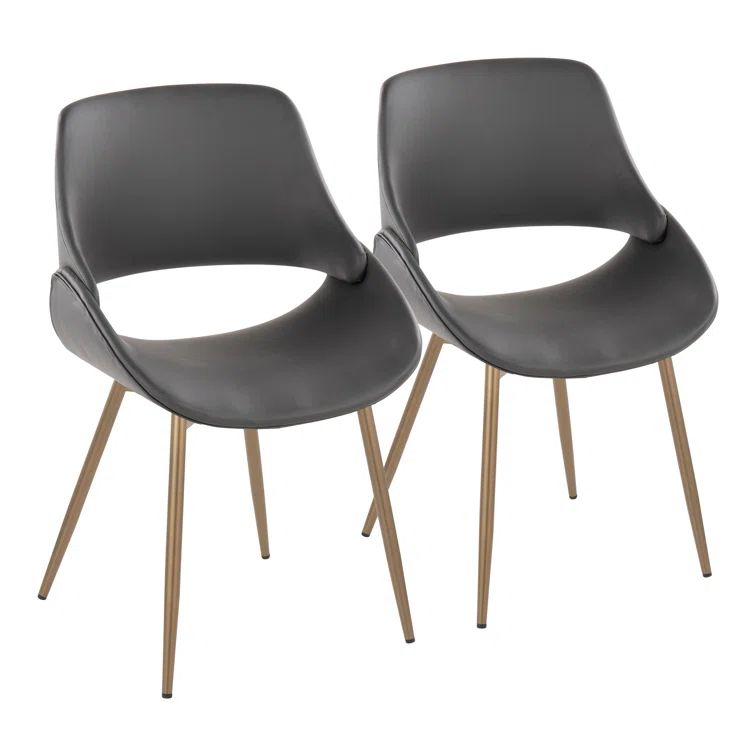 Gray Faux Leather Upholstered Side Chair with Metal Legs