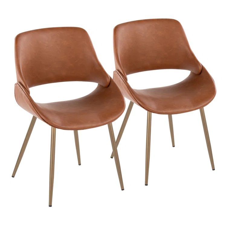 Camel Faux Leather Upholstered Dining Chairs with Metal Legs