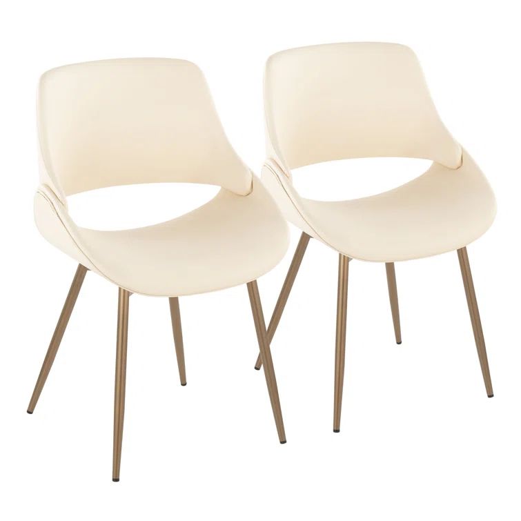 Cream Faux Leather Upholstered Side Chair with Metal Legs