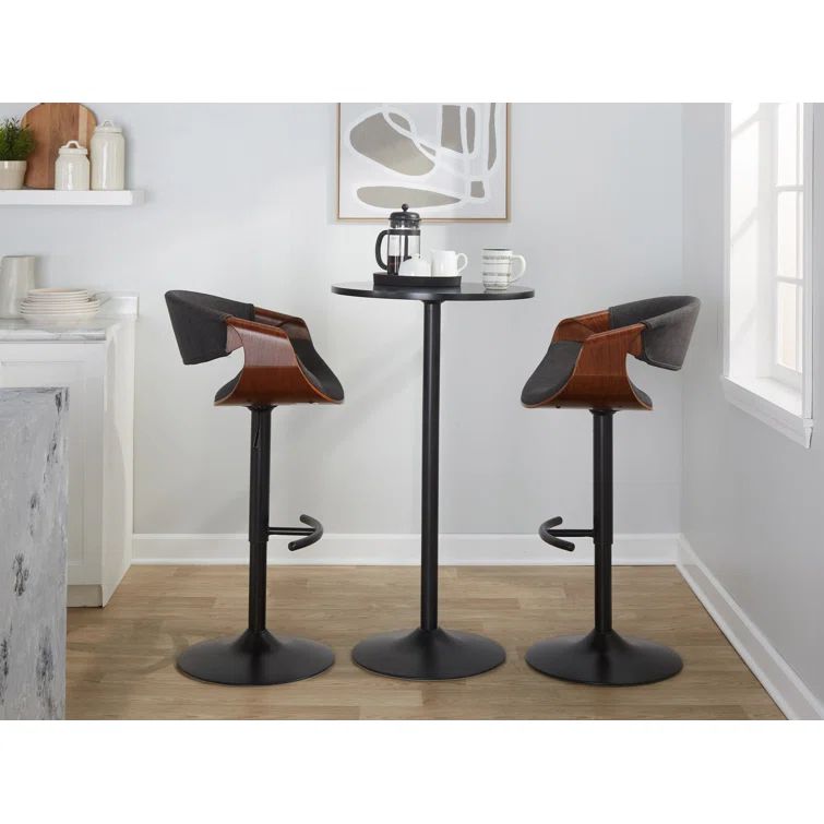 Adjustable Dark Gray Swivel Bar Stool with Wood and Metal Frame