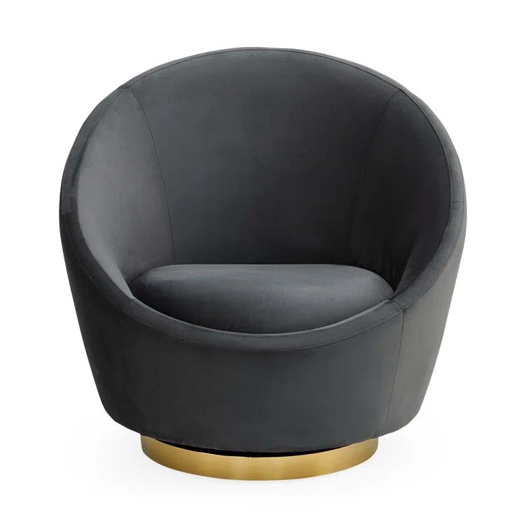 Bergamo Charcoal Velvet Swivel Chair with Brass Base