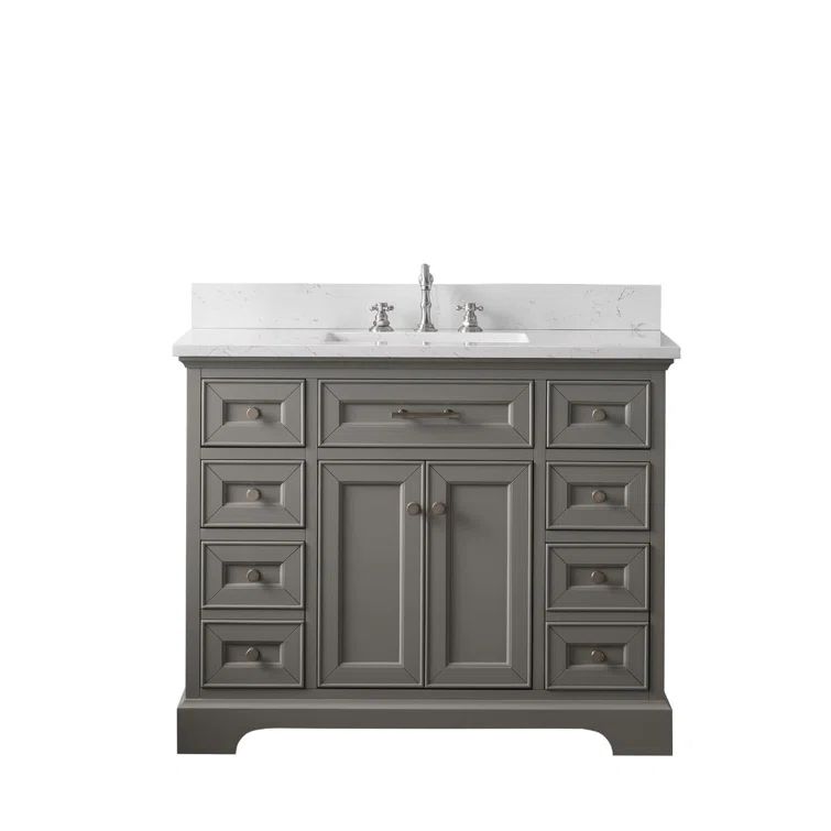 Thompson Gray 42'' Freestanding Single Bathroom Vanity with Carrara White Countertop