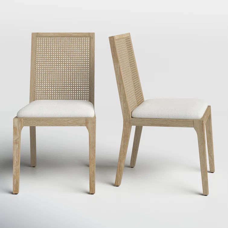 Brown Upholstered Wood and Cane Side Chair