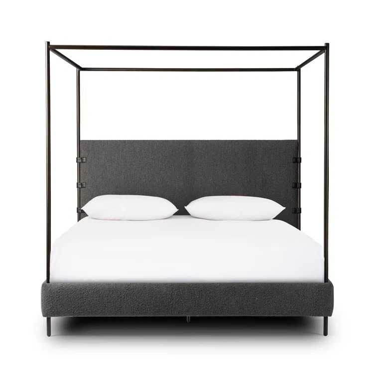 King Charcoal Upholstered Canopy Bed with Metal Frame