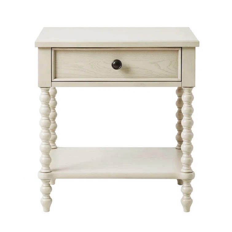 Natural Elegance Whitewash Wood Nightstand with Turned Legs