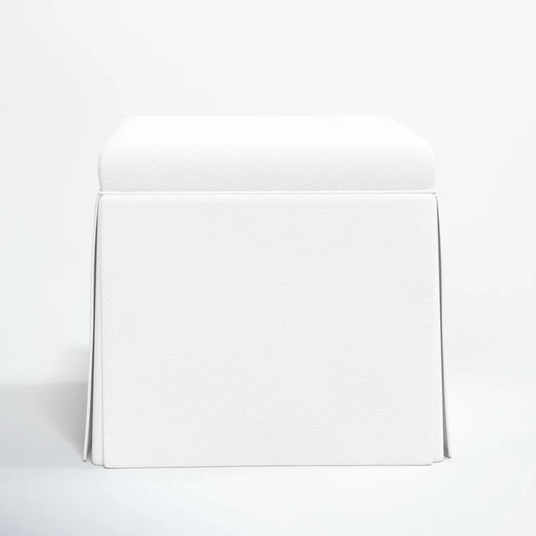 White Polyester Blend Square Skirted Storage Ottoman