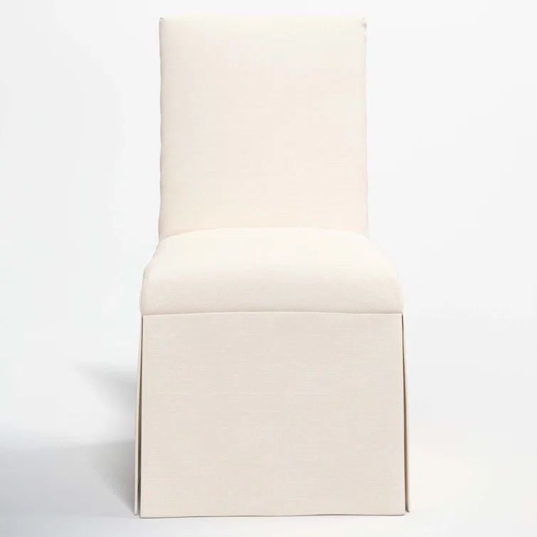 Ivory Basketweave Upholstered Parsons Side Chair with Rubberwood Legs