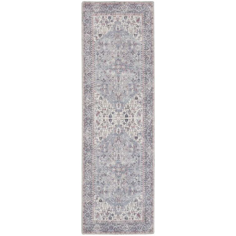 Gray Floral Cotton Chenille Synthetic Runner Rug 2'2" x 12'