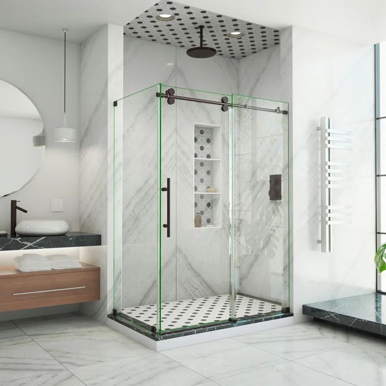 Enigma-XO Frameless Clear Glass Shower Enclosure with Polished Stainless Steel Hardware