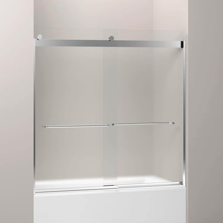 Bright Silver Frosted Glass Sliding Bath Door