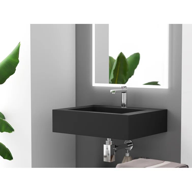Black Solid Surface Wall-Mounted Bathroom Sink with Ramp Basin