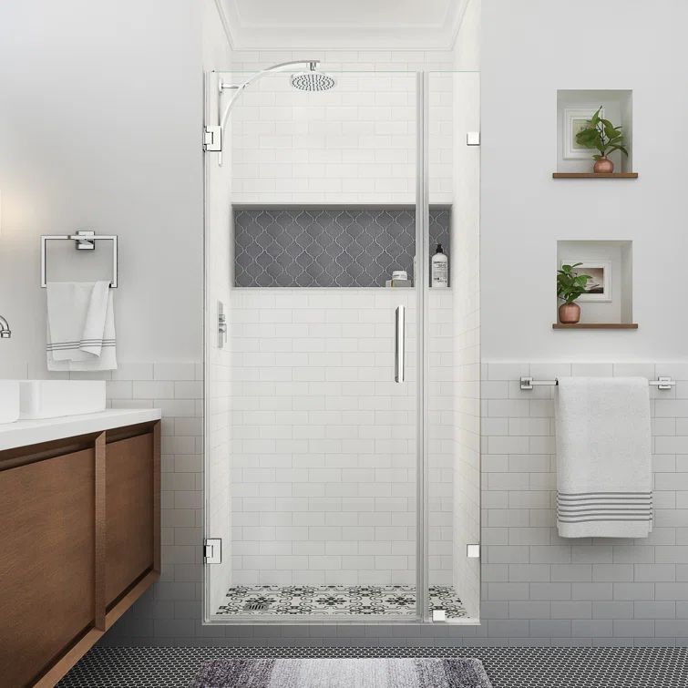 Nautis XL 80" Frameless Shower Door with Clear Glass and Chrome Finish