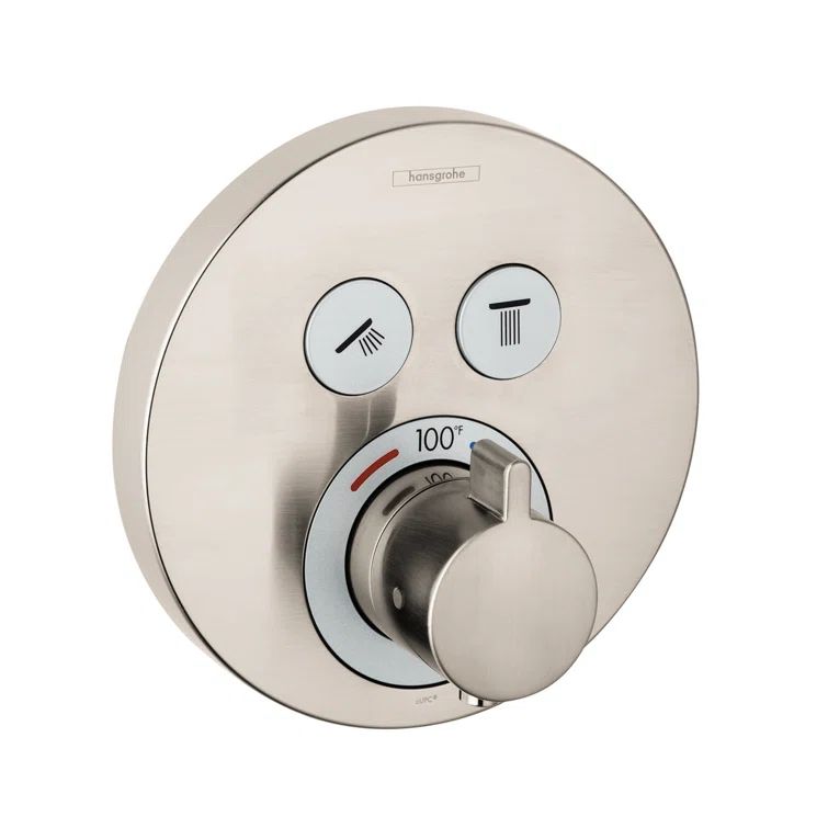 Brushed Nickel Wall-Mounted Thermostatic Shower Trim with Diverter